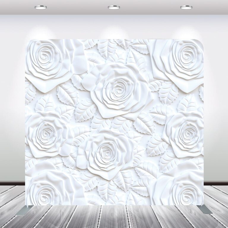 Embossed White Paper Flowers Photobooth Backdrop