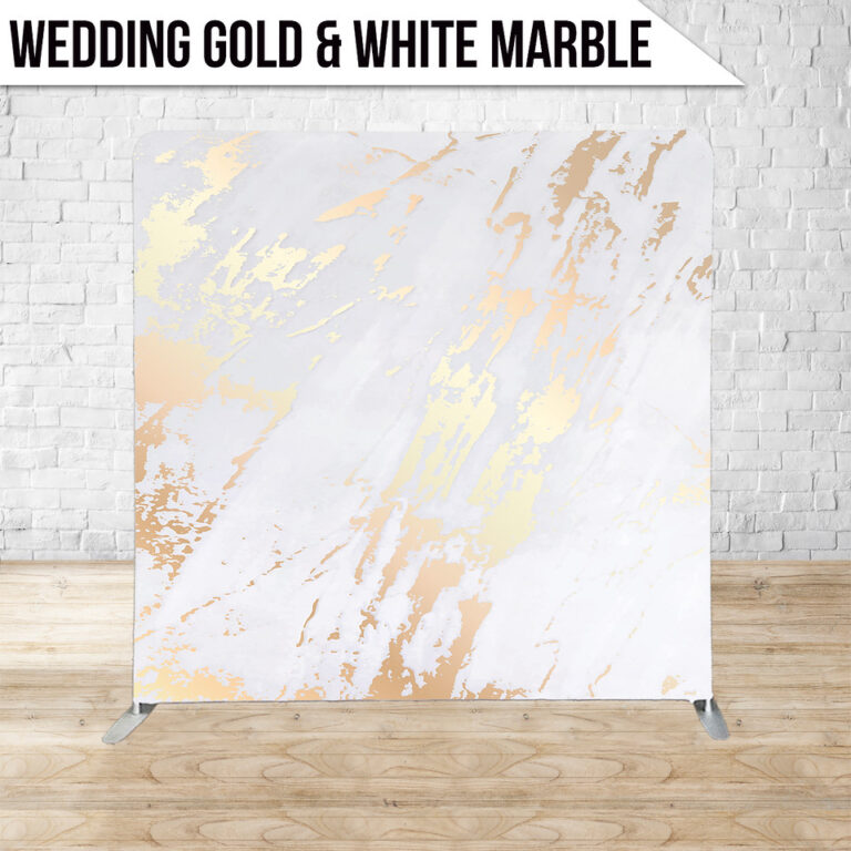 Photo booth backdrop that is a Wedding Gold White Marble